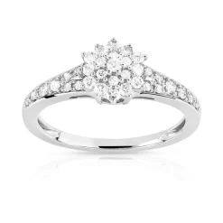 Bague or 750 blanc fleur diamants