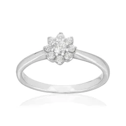 Bague or 750 blanc fleur diamants synthétiques 0,25 carat