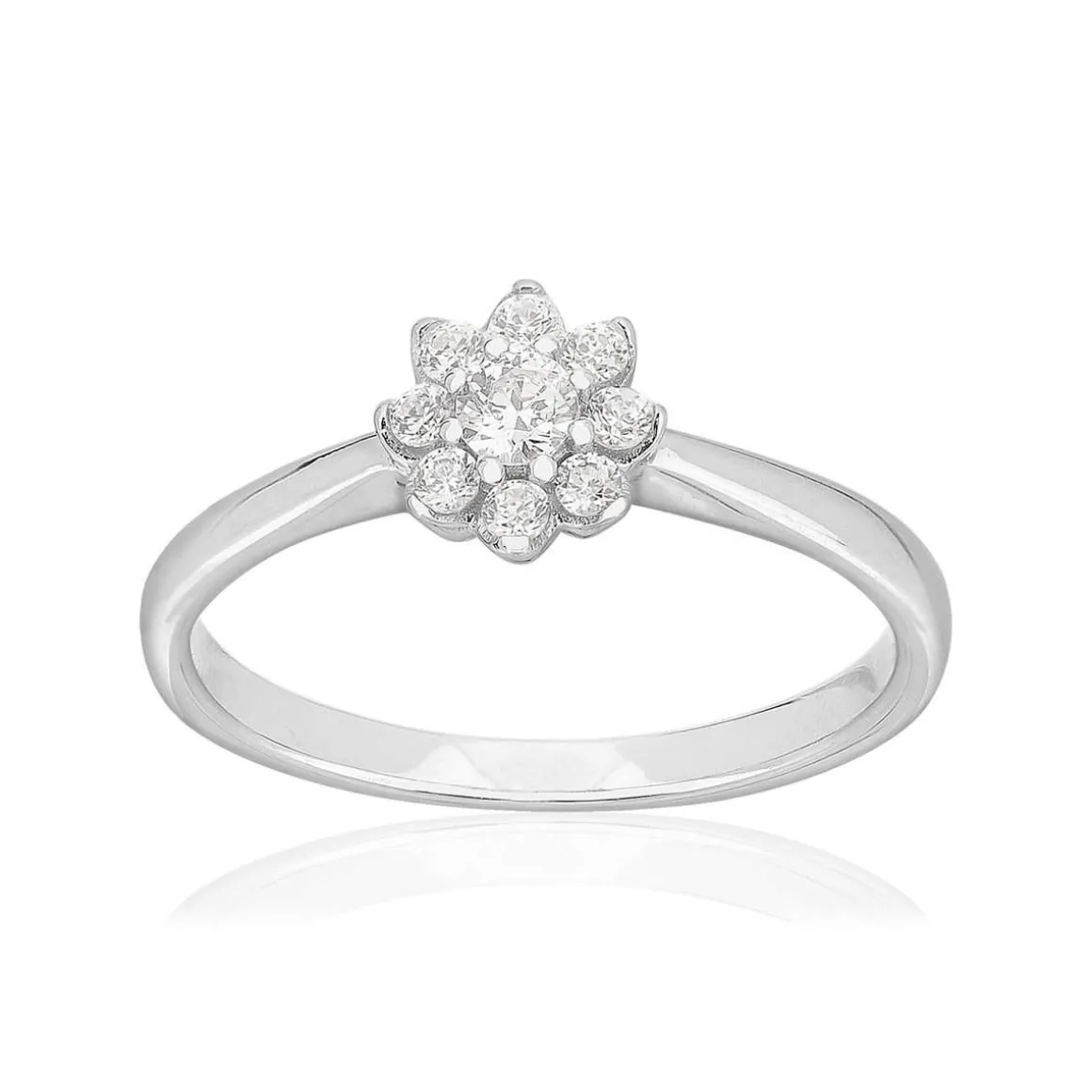 Bague or 750 blanc fleur diamants synthétiques 0,25 carat
