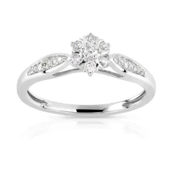 Bague or 750 blanc fleur diamants