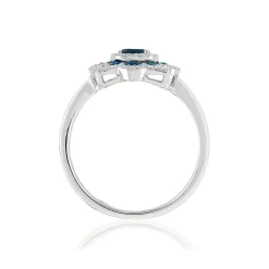 Bague or 750 blanc fleur saphirs et diamants