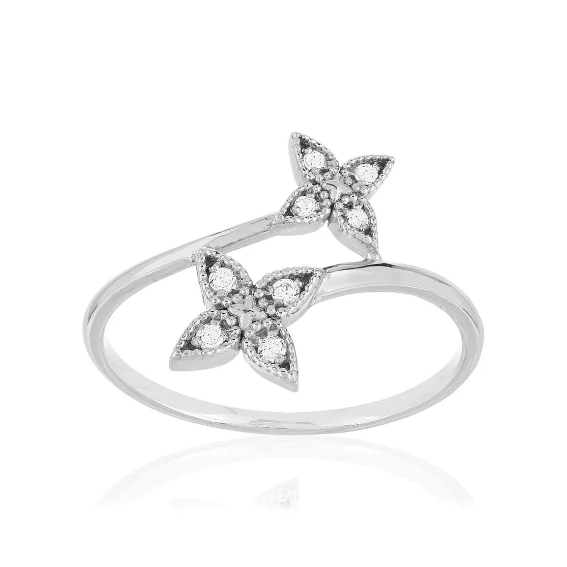Bague or blanc 375 fleurs diamants