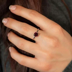 Bague or 375 blanc grenat