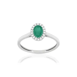 Bague or blanc 750 émeraude diamants