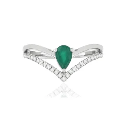 Bague or blanc 750, émeraude, diamants.