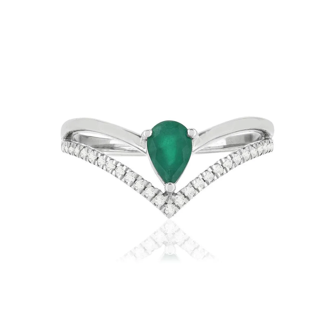 Bague or blanc 750, émeraude, diamants.