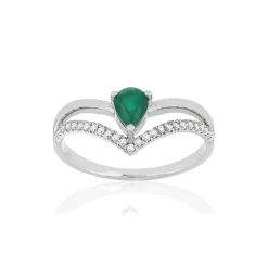 Bague or blanc 750, émeraude, diamants.
