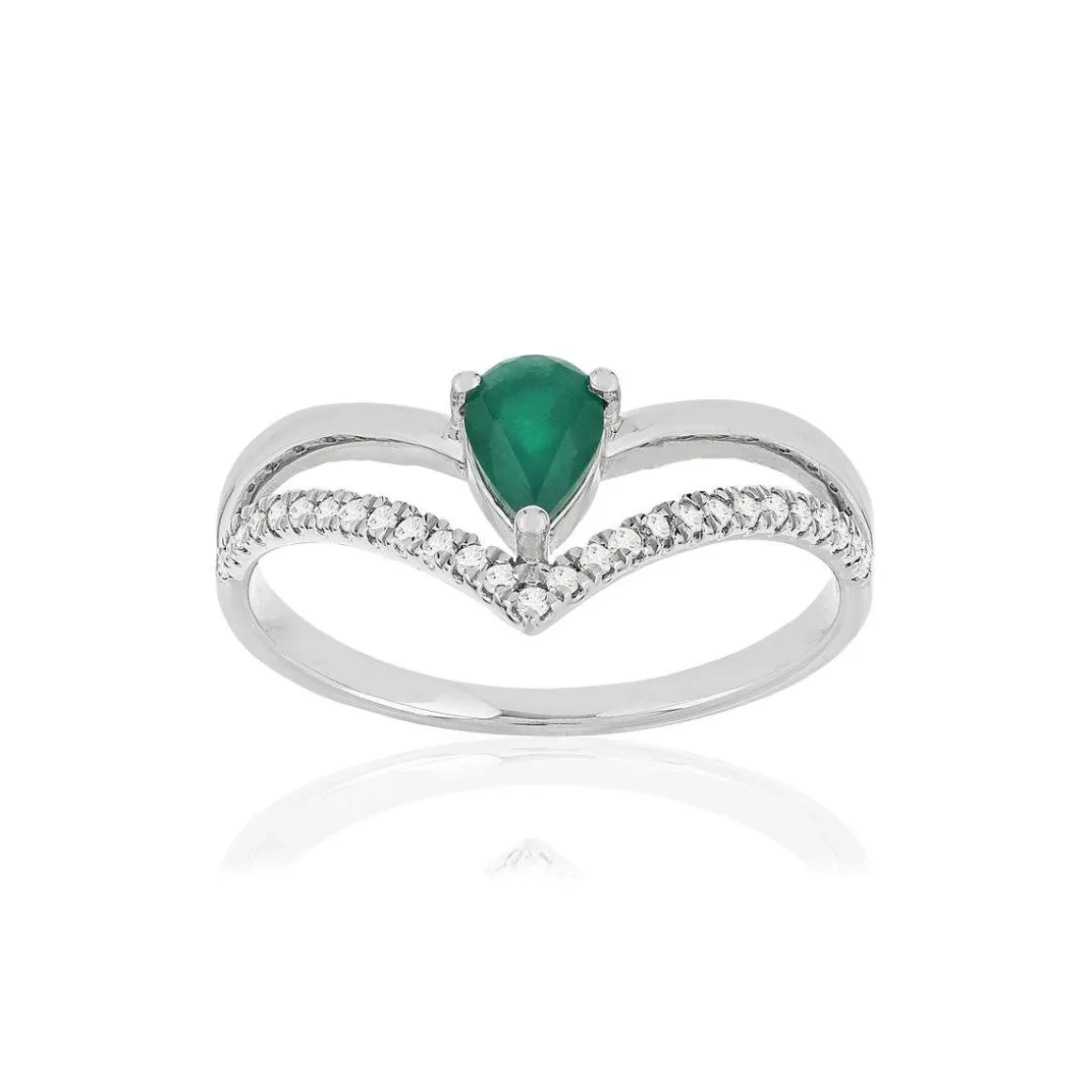Bague or blanc 750, émeraude, diamants.
