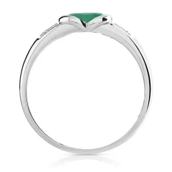 Bague or 750 blanc émeraude ovale et diamants