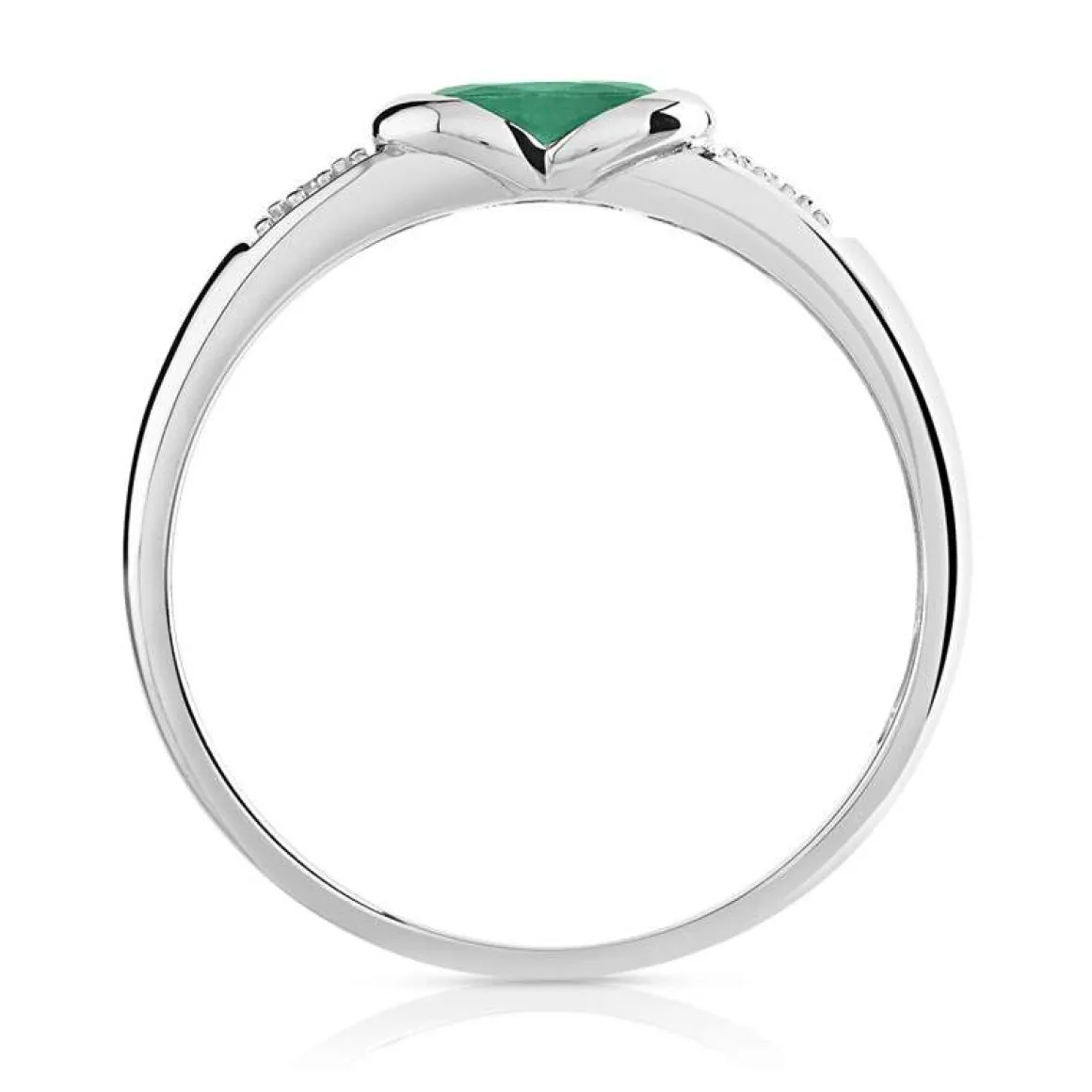 Bague or 750 blanc émeraude ovale et diamants