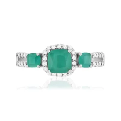 Bague or blanc 750 émeraudes diamants
