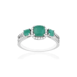 Bague or blanc 750 émeraudes diamants
