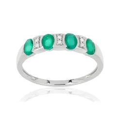 Bague or 750 blanc émeraudes et diamants