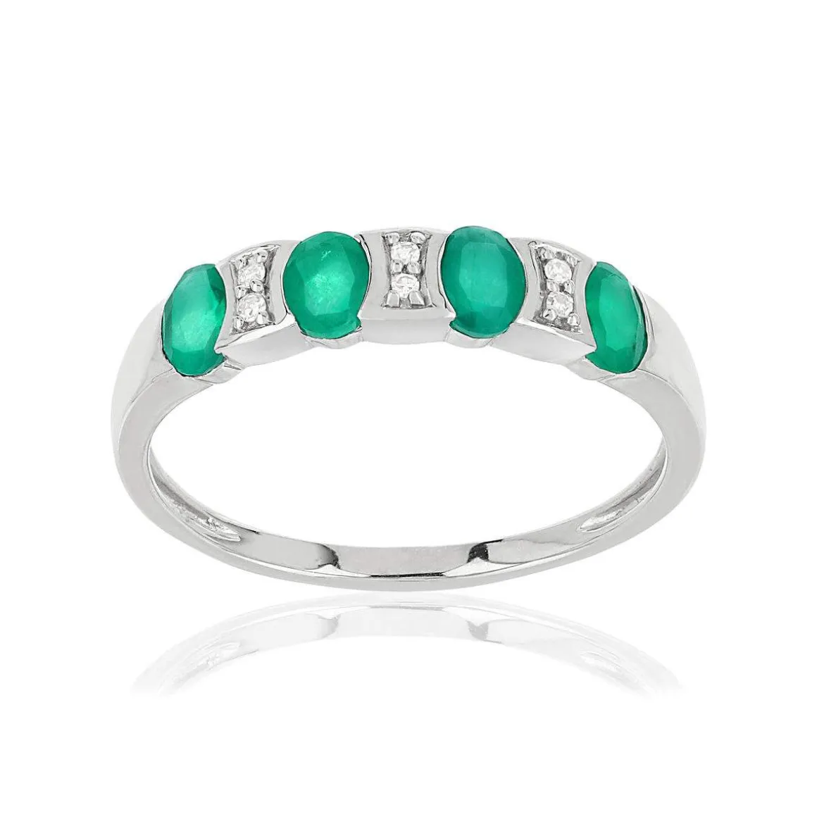Bague or 750 blanc émeraudes et diamants
