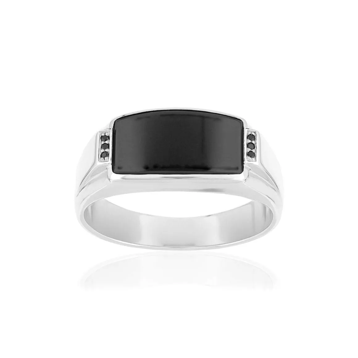 Bague or blanc 375 onyx diamants noirs traités
