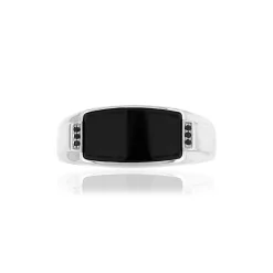 Bague or blanc 375 onyx diamants noirs traités