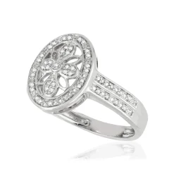 Bague or 375 blanc ovale ajourée diamants