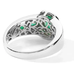 Bague or 750 blanc ovale émeraudes et diamants