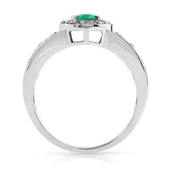 Bague or 750 blanc ovale émeraudes et diamants