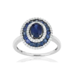 Bague or 750 blanc ovale saphirs diamants