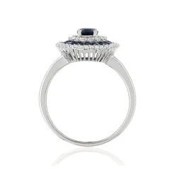 Bague or 750 blanc ovale saphirs diamants
