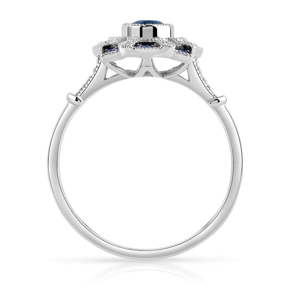 Bague or 750 blanc ovale saphirs et diamants