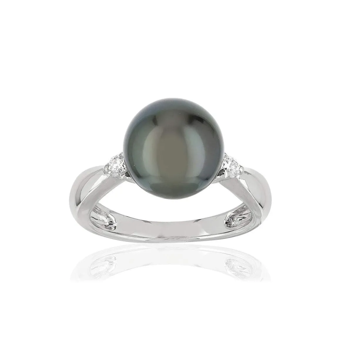 Bague or 750 blanc perle de culture de Tahiti et diamants