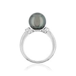 Bague or 750 blanc perle de culture de Tahiti et diamants