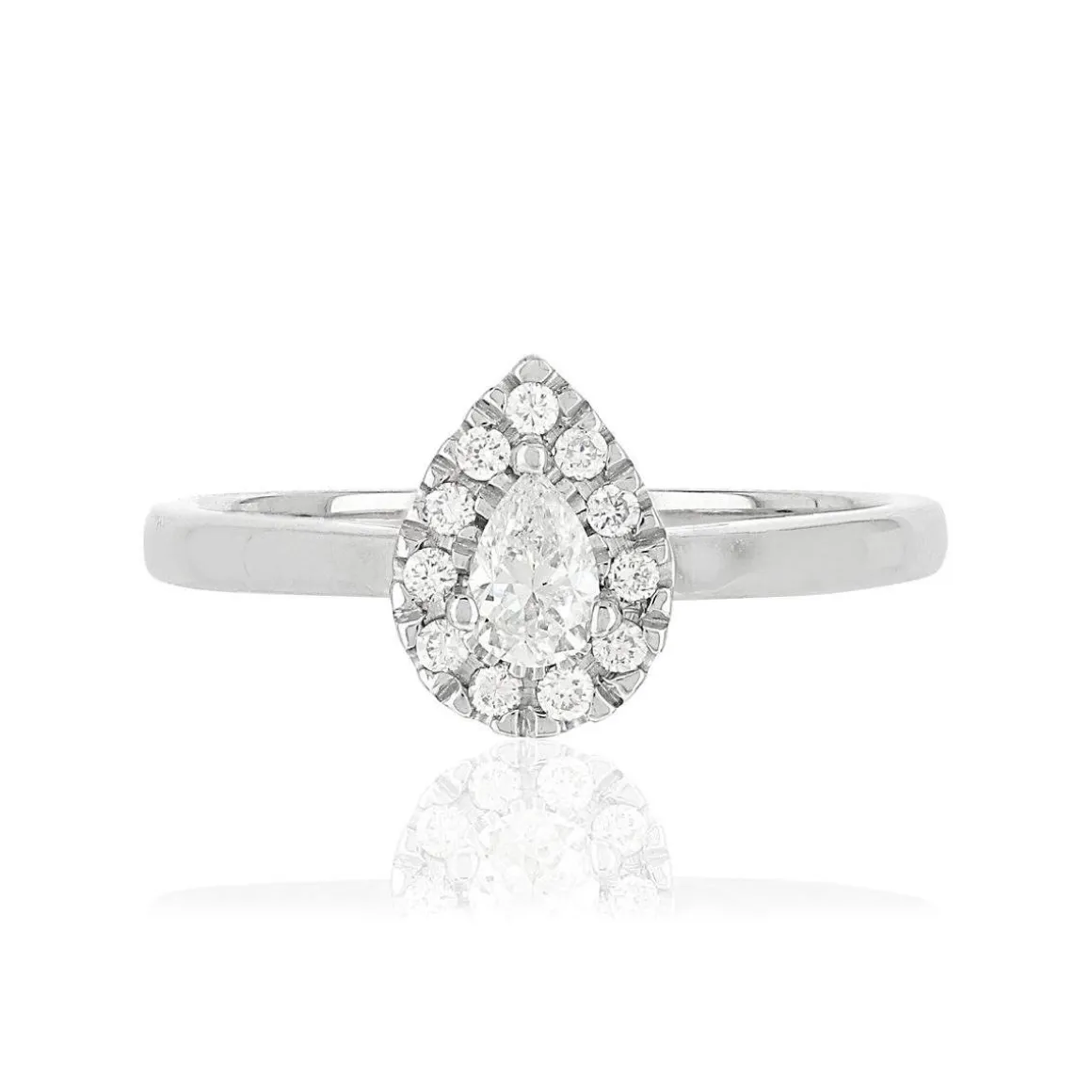 Bague or 750 blanc poire diamants synthétiques 0,31 carat