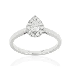 Bague or 750 blanc poire diamants synthétiques 0,31 carat
