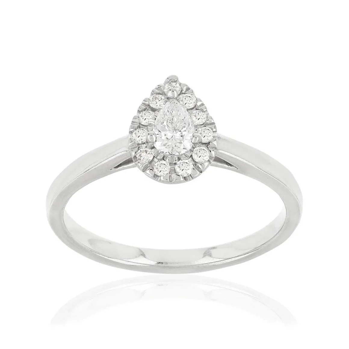 Bague or 750 blanc poire diamants synthétiques 0,31 carat