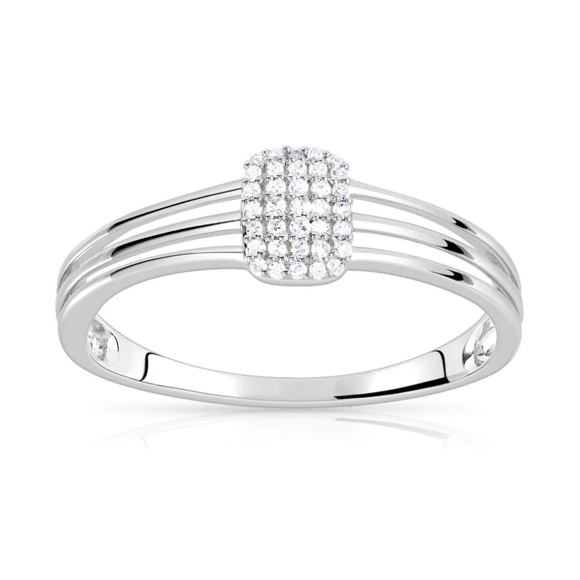 Bague or 375 blanc rectangulaire diamants
