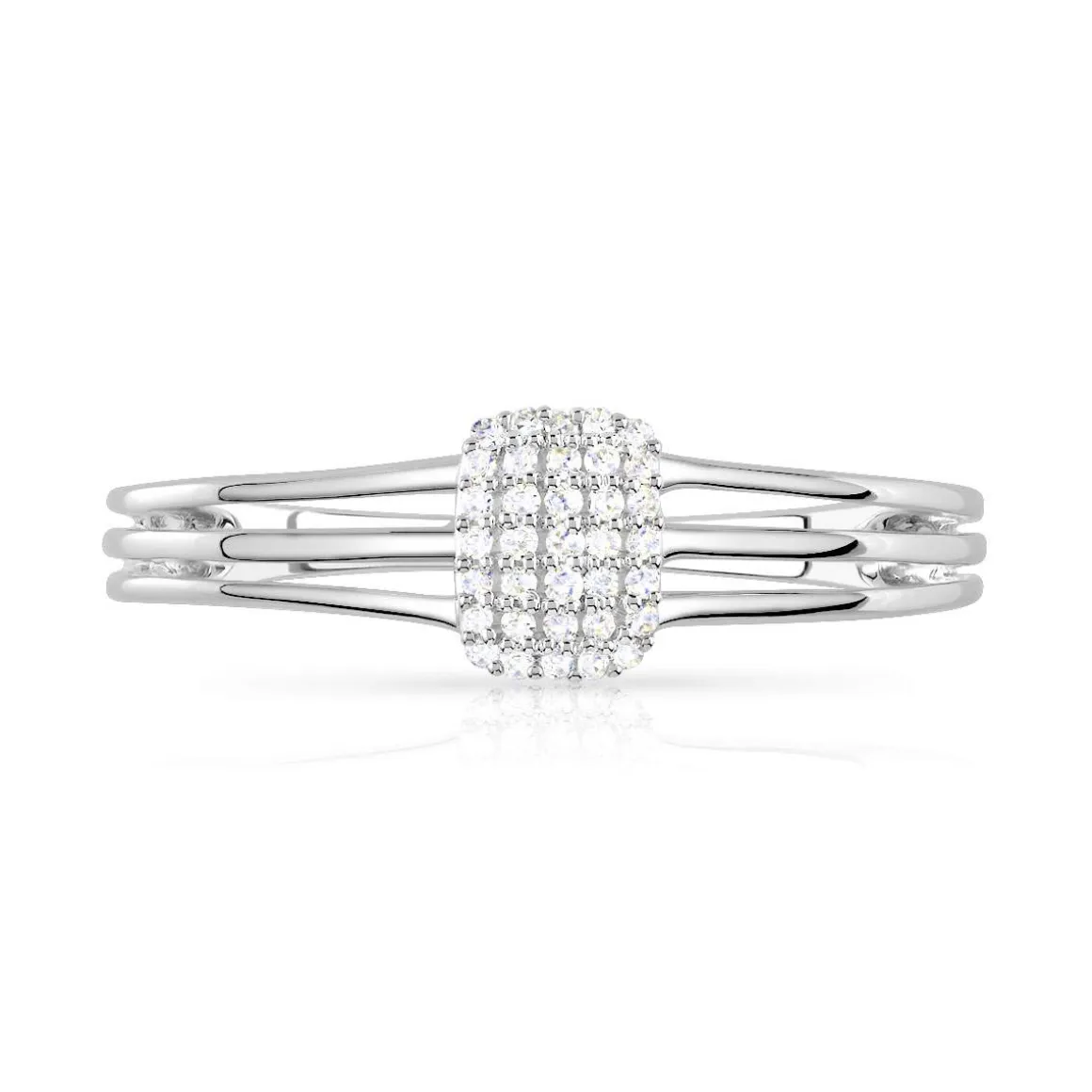 Bague or 375 blanc rectangulaire diamants