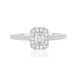 Bague or 750 blanc rectangulaire diamants synthétiques 0,34 carat