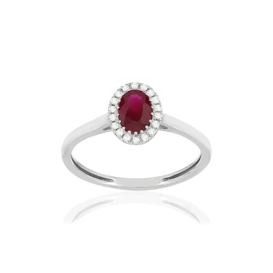 Bague or blanc 750 rubis diamants