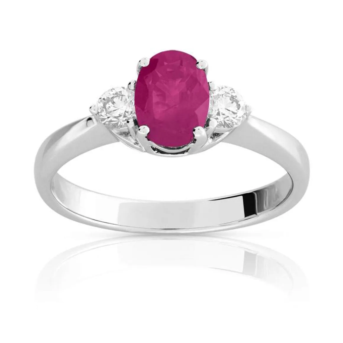 Bague or 750 blanc rubis et diamant