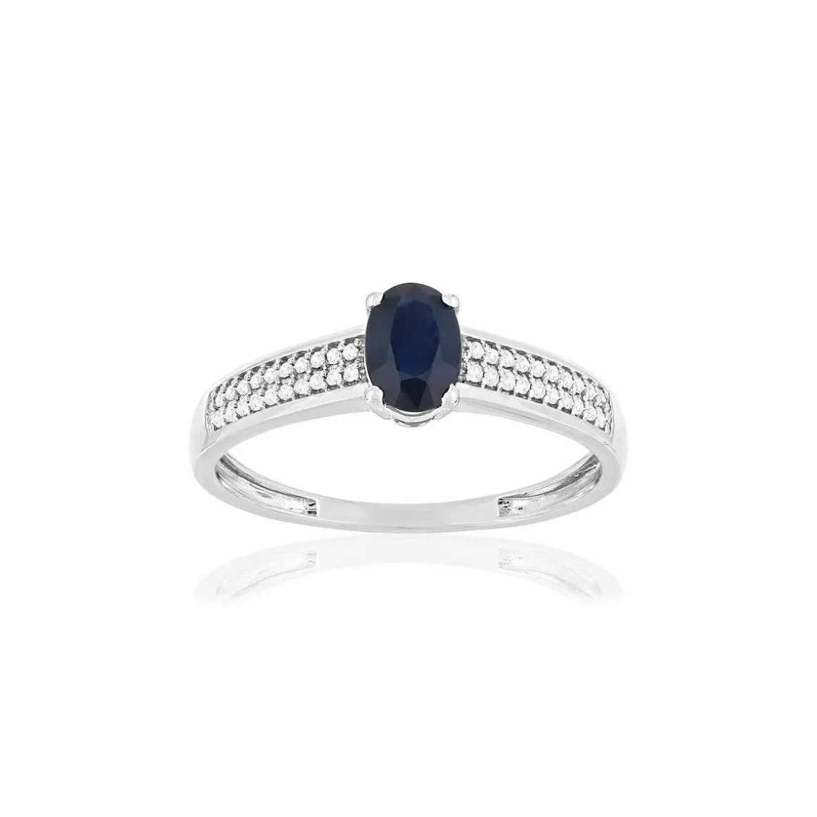 Bague or blanc 375 saphir diamants