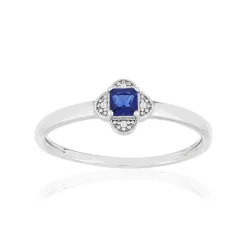 Bague or blanc 375, saphir,diamants.