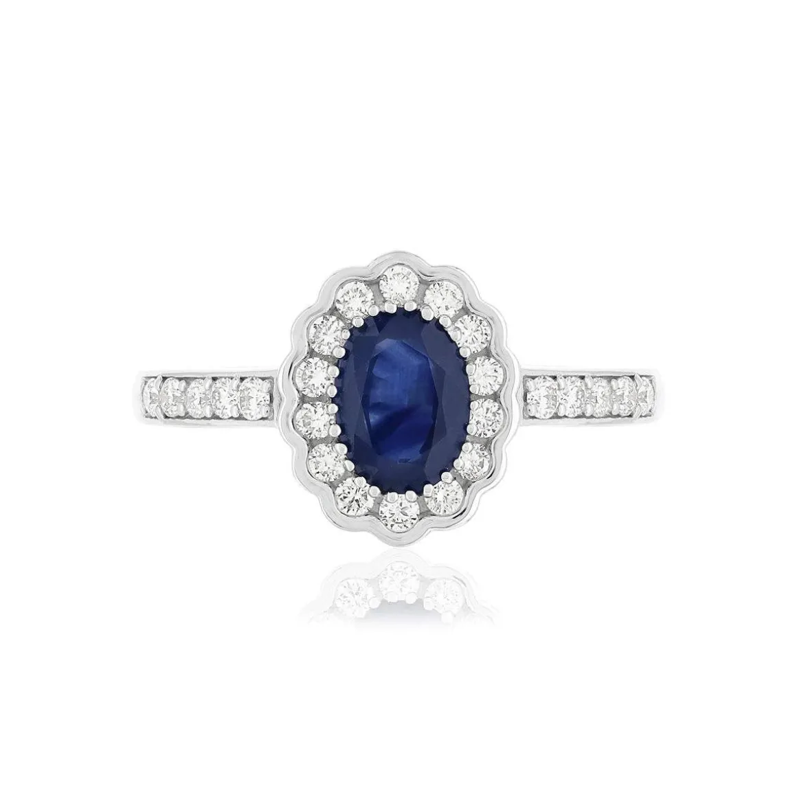 Bague or blanc 750, saphir, diamants.