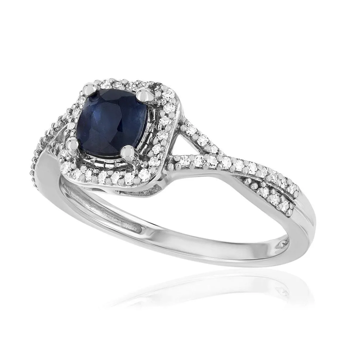 Bague or 750 blanc saphir diamant diamant