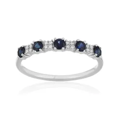 Bague or 375 blanc saphir diamant