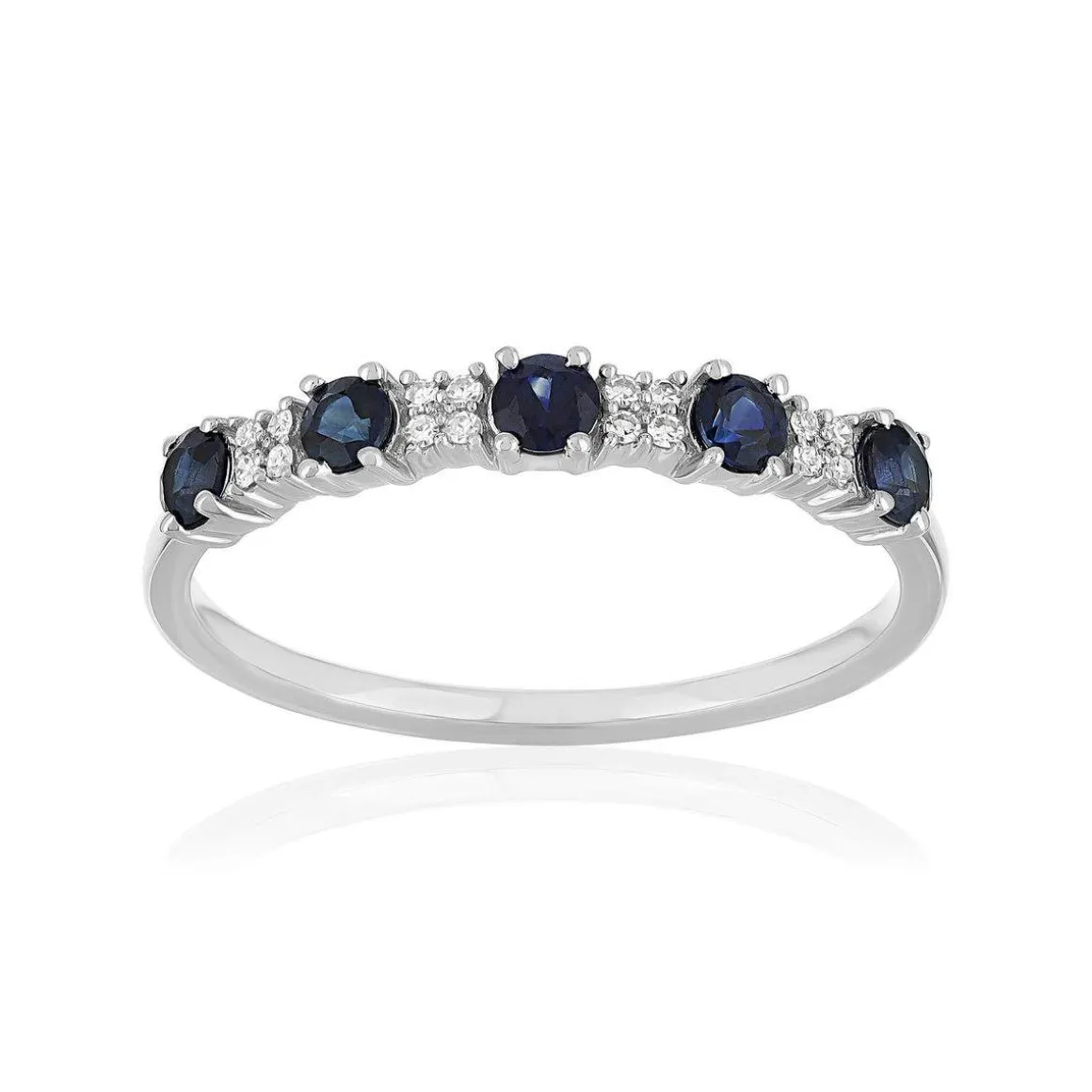 Bague or 375 blanc saphir diamant