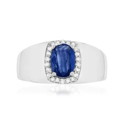 Bague or 750 blanc saphir et diamants