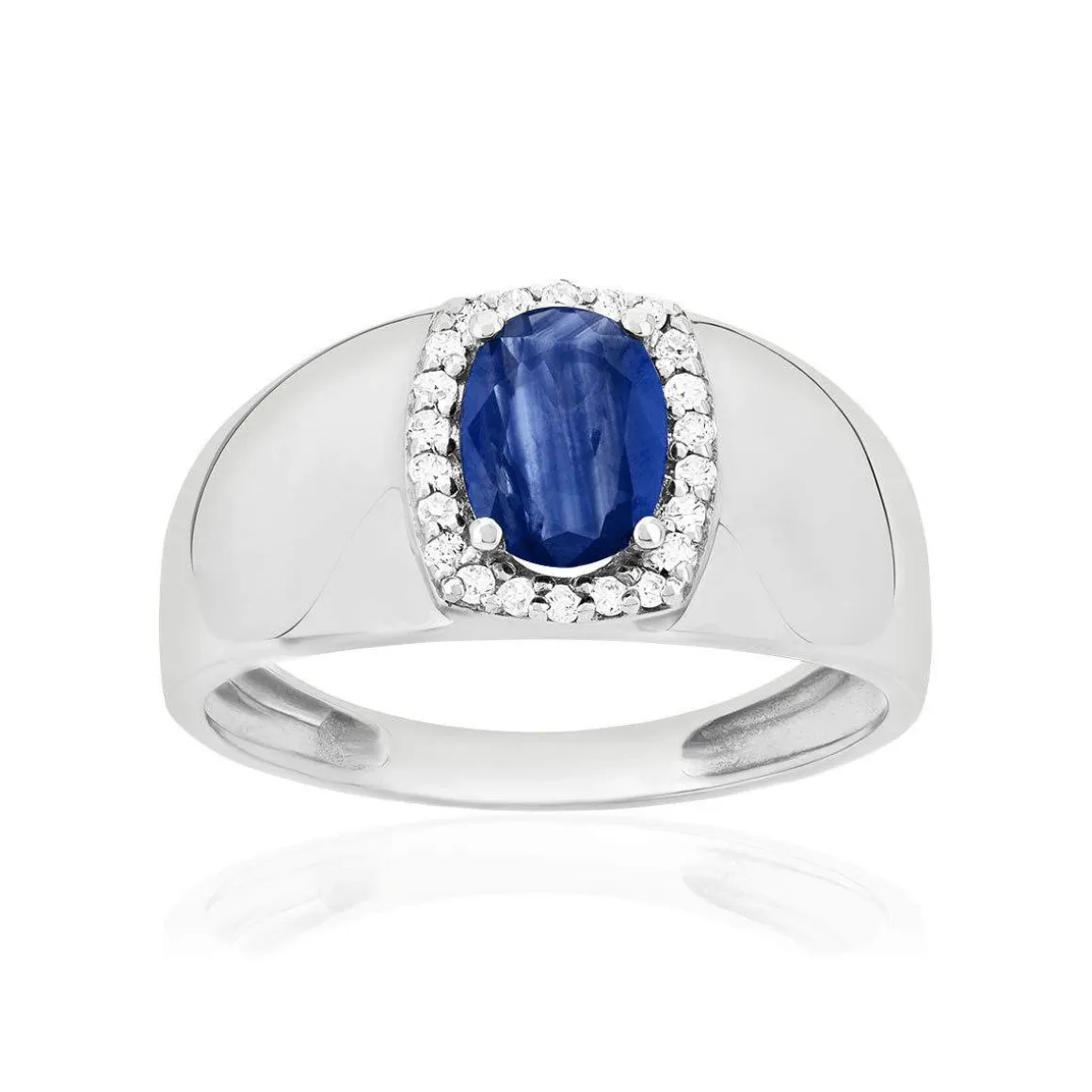 Bague or 750 blanc saphir et diamants