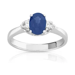 Bague or 750 blanc saphir et diamant