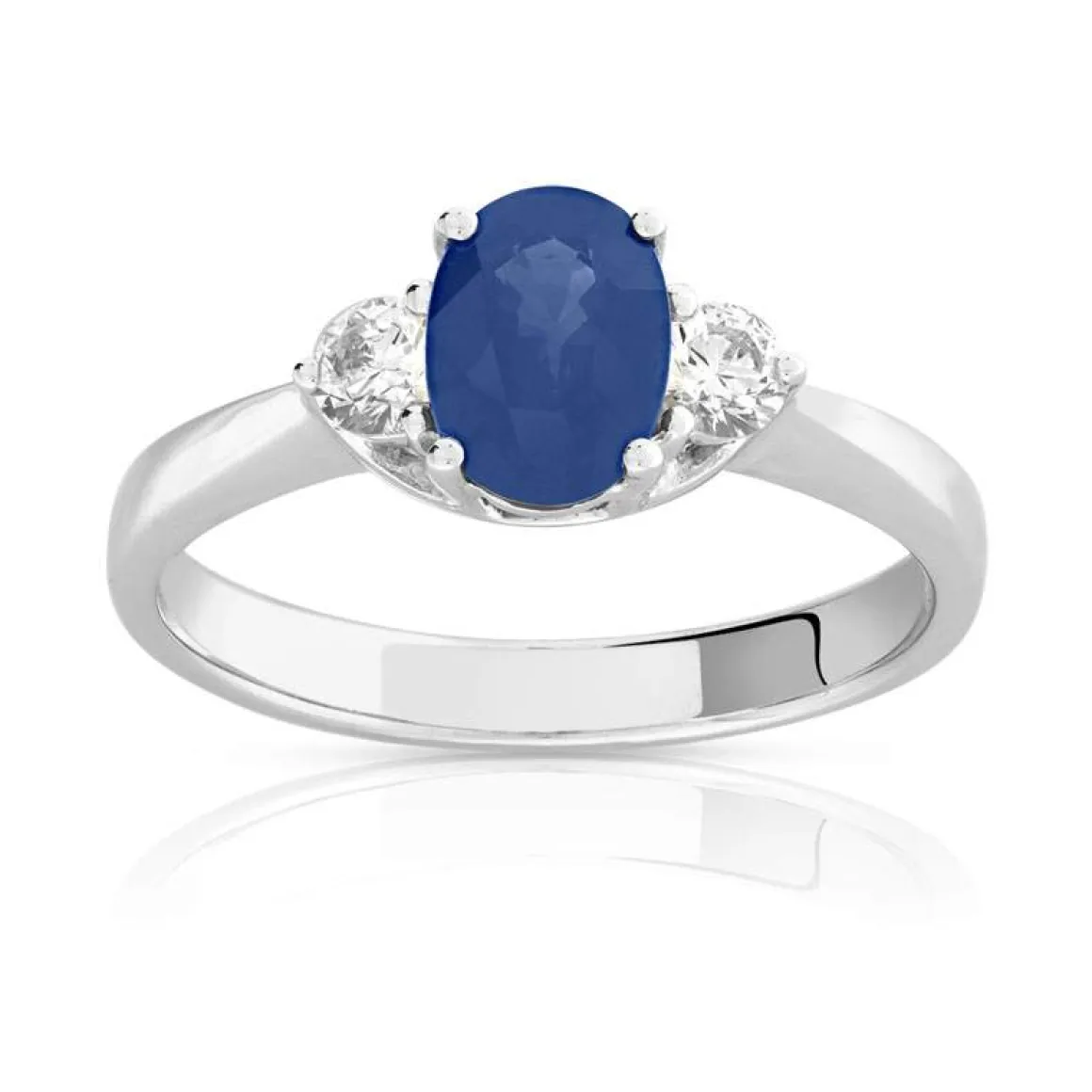 Bague or 750 blanc saphir et diamant