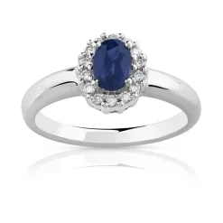 Bague or 750 blanc saphir et diamant