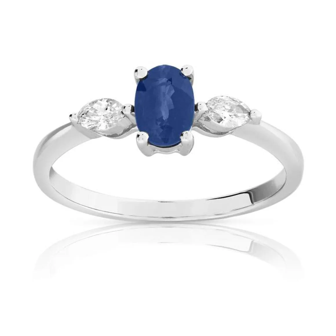 Bague or 750 blanc saphir et diamant
