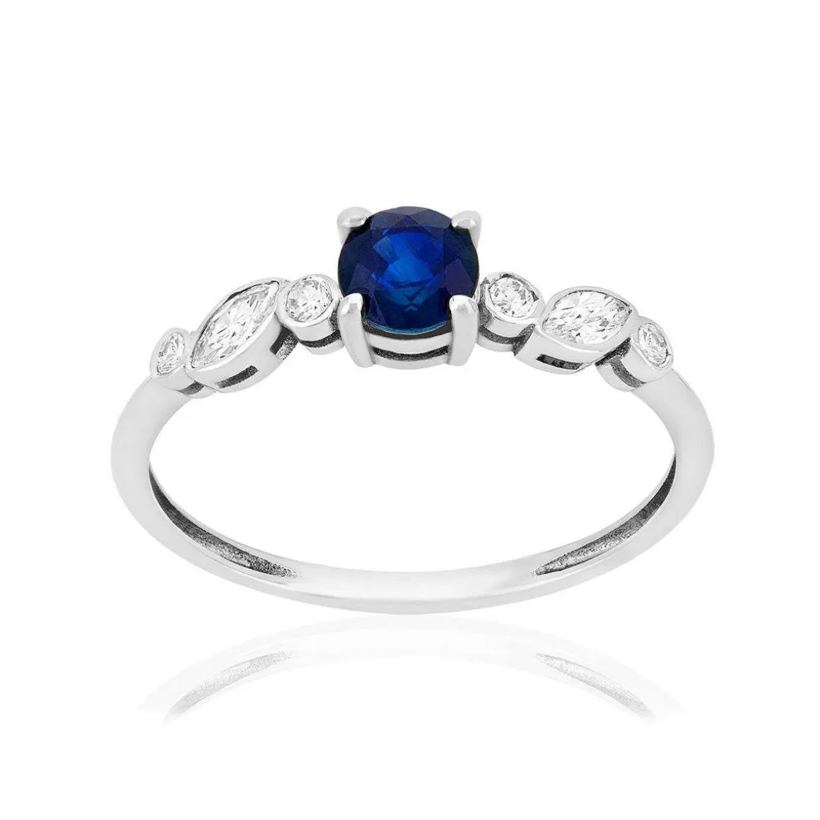 Bague or 375 blanc saphir et zirconias