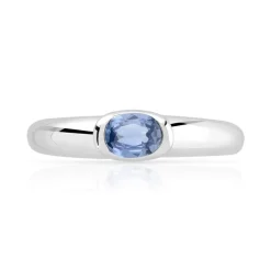 Bague or 375 blanc saphir ovale